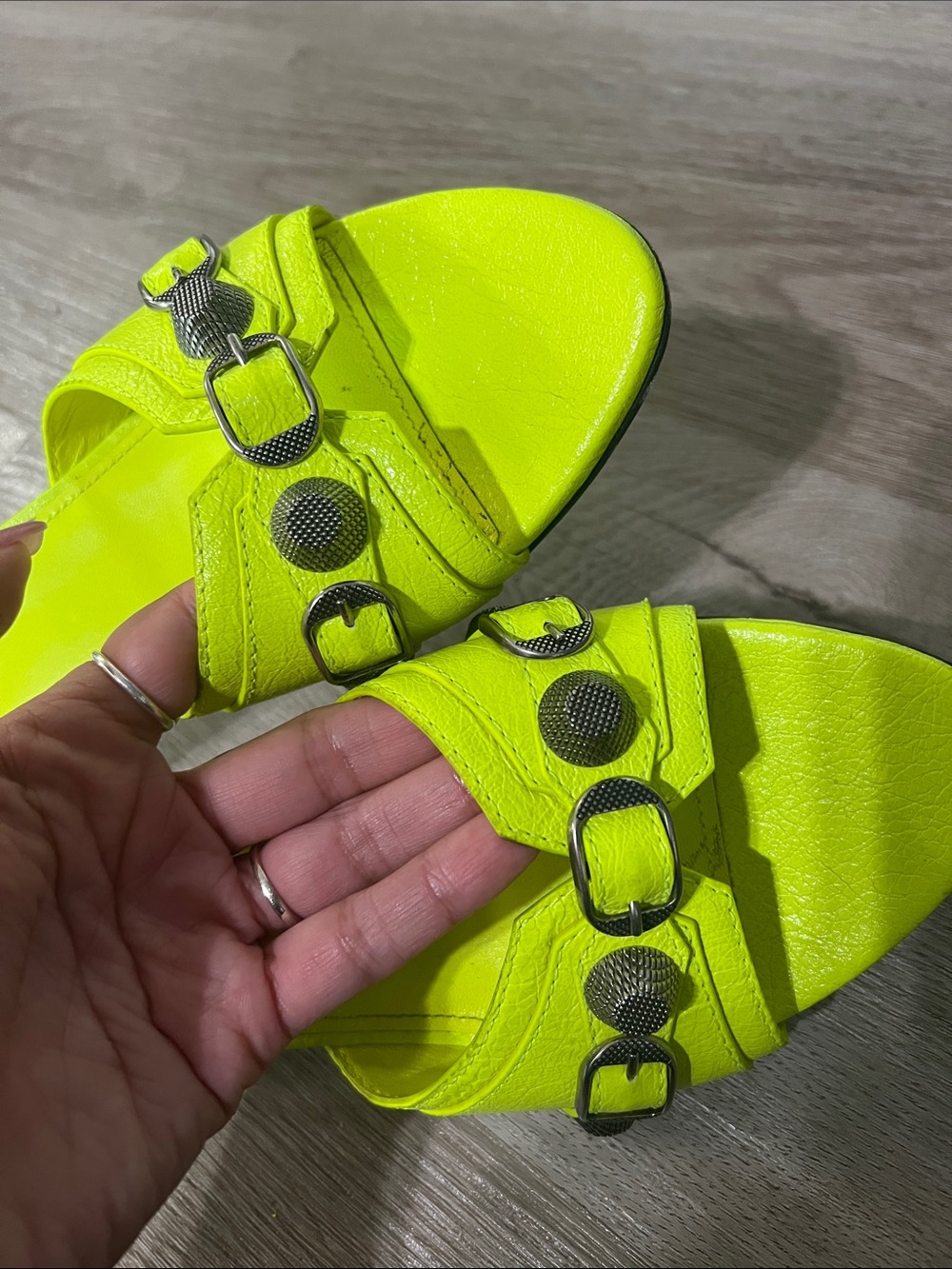 BALENCIAGA Cagole Flou Yellow 50mm Sandal  Kitten Heels - Picture 9 of 11
